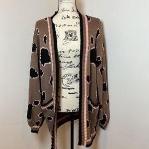 La Lavon Abstract Leopard Print Open Front Cardigan Brown Pink ILT0726 Small
